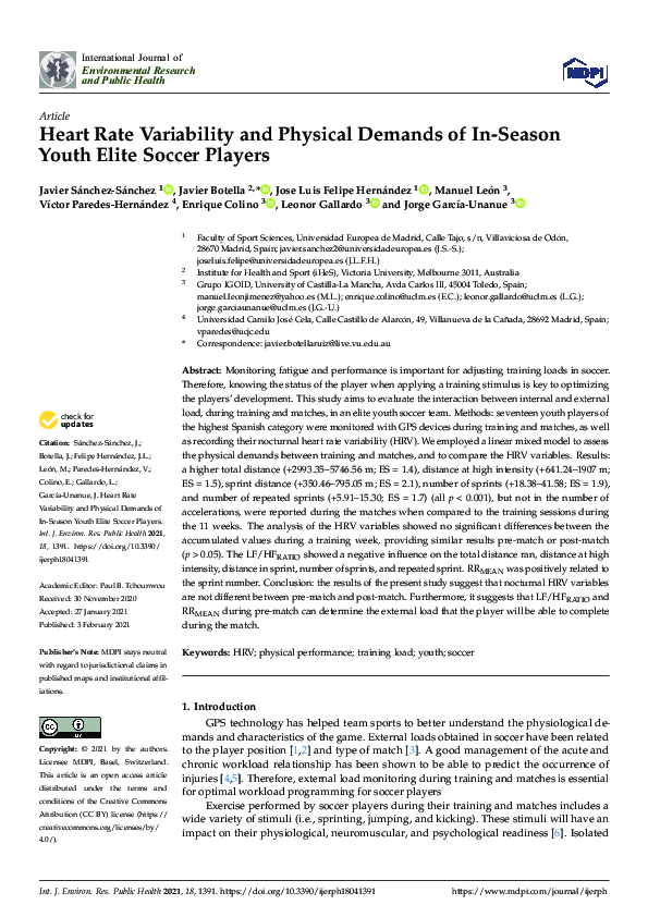 (PDF) Heart Rate Variability and Physical Demands of In-Season Youth ...