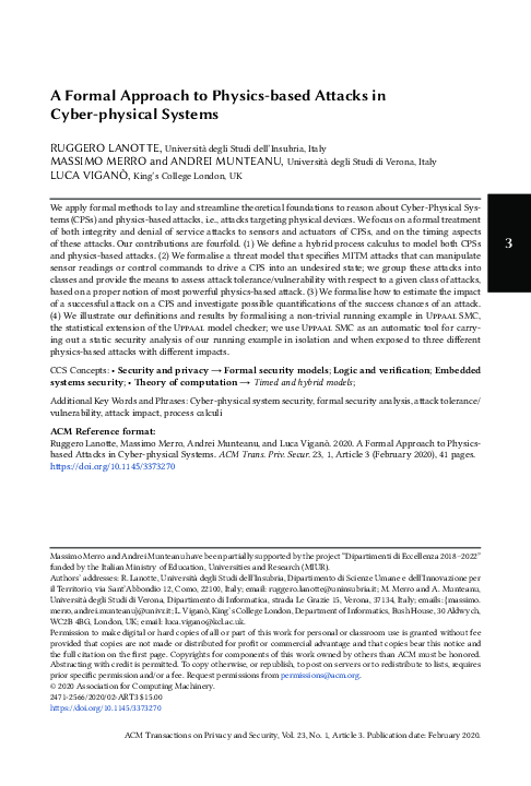 (PDF) A Formal Approach to Physics-based Attacks in Cyber-physical Systems