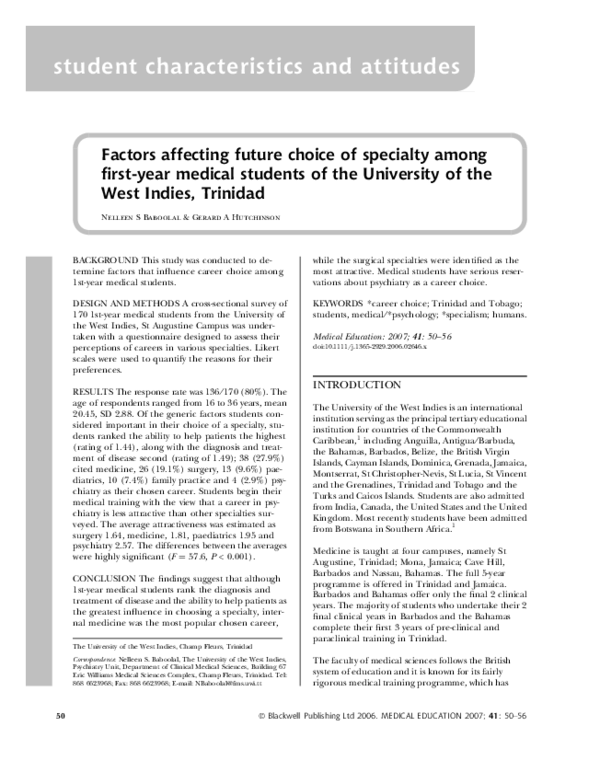 (PDF) Factors affecting future choice of specialty among first-year ...