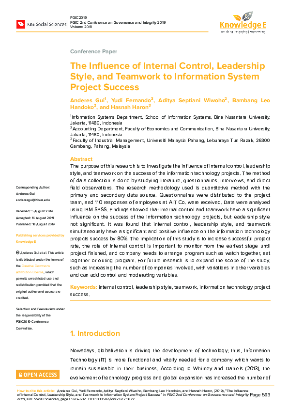(PDF) The Influence of Internal Control, Leadership Style, and Teamwork ...