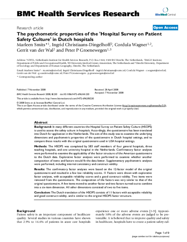 (PDF) The psychometric properties of the 'Hospital Survey on Patient ...