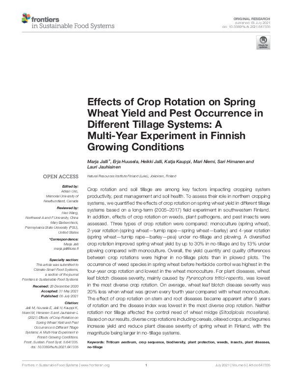 (PDF) Effects of Crop Rotation on Spring Wheat Yield and Pest ...