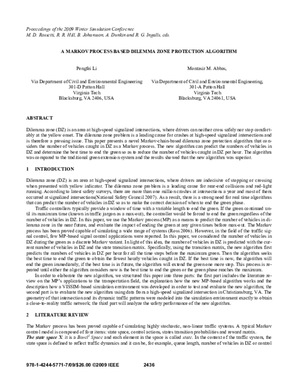 (PDF) A Markov process based dilemma zone protection algorithm
