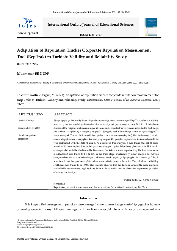 (PDF) Adaptation of Reputation Tracker Corporate Reputation Measurement ...
