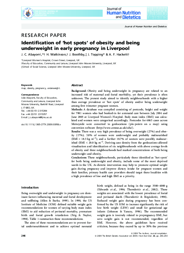 (PDF) Identification of ‘hot spots’ of obesity and being underweight in ...
