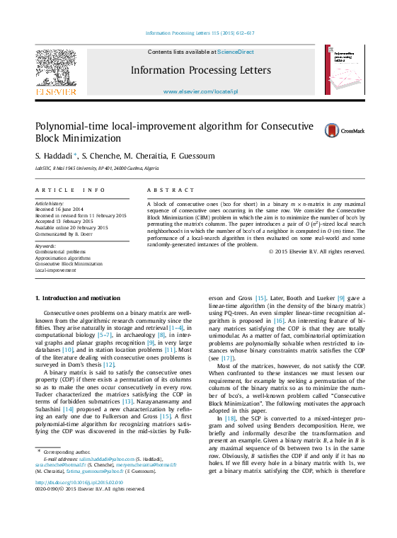 (PDF) Polynomial-time local-improvement algorithm for Consecutive Block ...