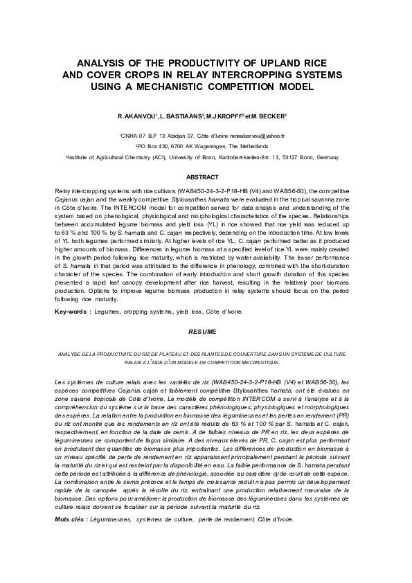 (PDF) Analysis of the productivity of upland rice and cover crops in ...