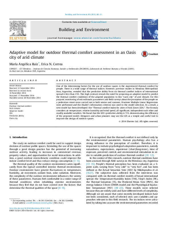 (PDF) Adaptive model for outdoor thermal comfort assessment in an Oasis ...
