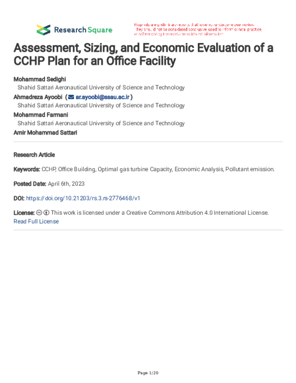 (PDF) Assessment, Sizing, and Economic Evaluation of a CCHP Plan for an ...