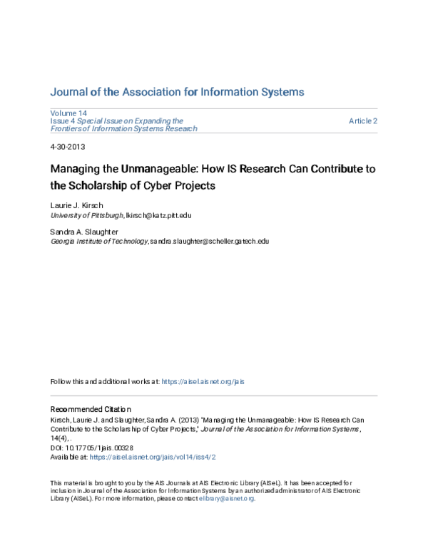 (PDF) Managing the Unmanageable: How IS Research Can Contribute to the ...