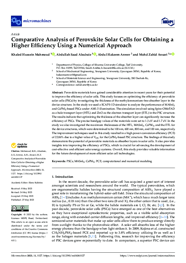 (PDF) Comparative Analysis of Perovskite Solar Cells for Obtaining a ...