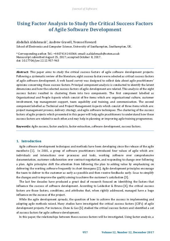 (PDF) Using Factor Analysis to Study the Critical Success Factors of ...