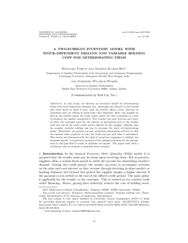 (PDF) A two-echelon inventory model with stock-dependent demand and ...
