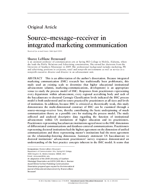 (PDF) Source–message–receiver in integrated marketing communication