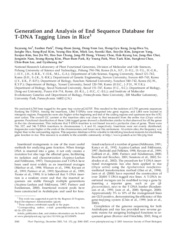 (PDF) Generation and Analysis of End Sequence Database for T-DNA ...