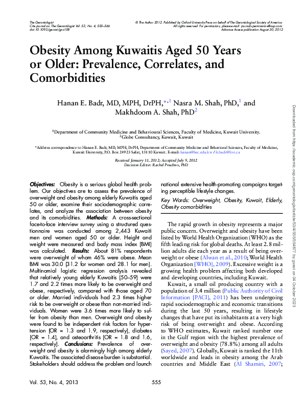 (PDF) Obesity Among Kuwaitis Aged 50 Years or Older: Prevalence ...