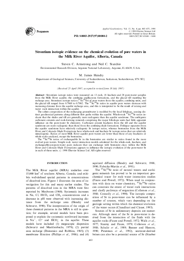 (PDF) Strontium isotopic evidence on the chemical evolution of pore