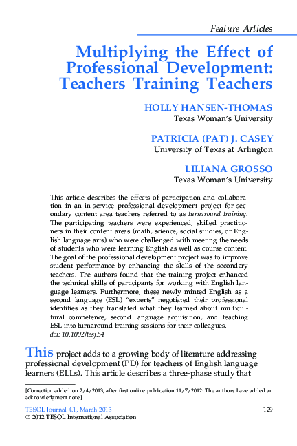 (PDF) Multiplying the Effect of Professional Development: Teachers ...