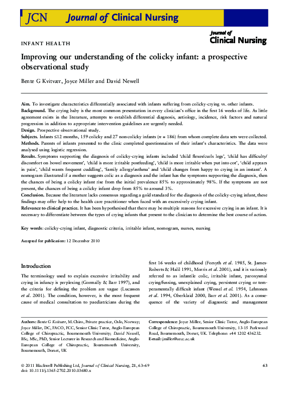 (PDF) Improving our understanding of the colicky infant a prospective