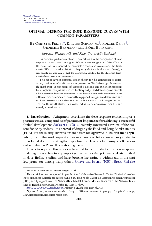 (PDF) Optimal designs for dose response curves with common parameters