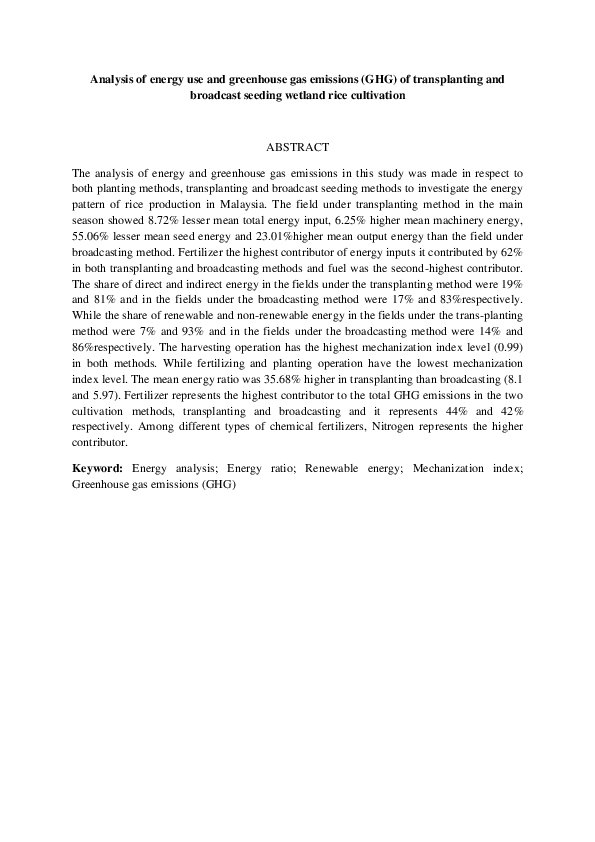 (PDF) Analysis of energy use and greenhouse gas emissions (GHG) of ...