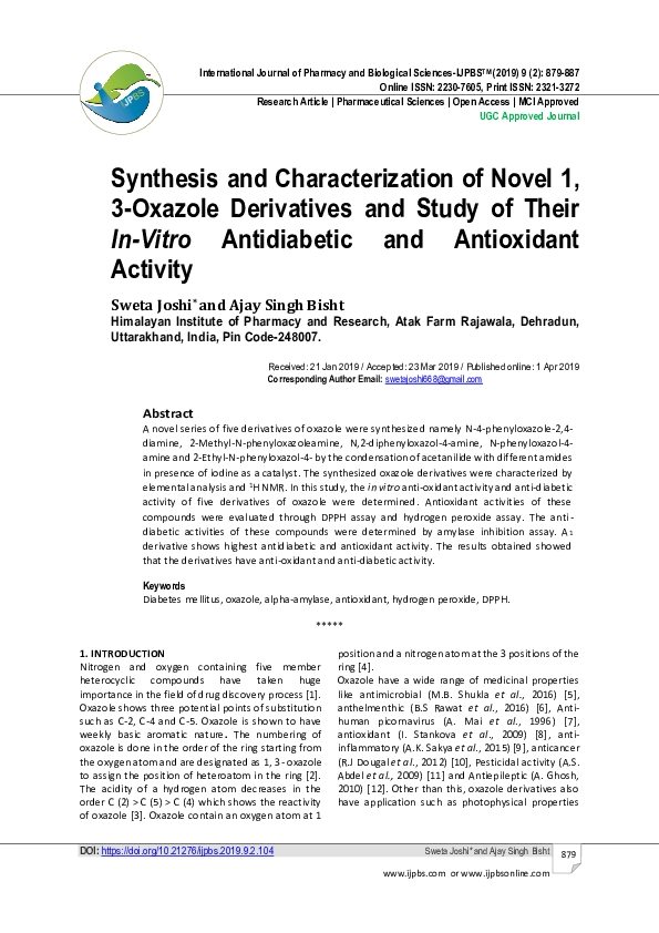 (PDF) Synthesis and Characterization of Novel 1, 3-Oxazole Derivatives ...