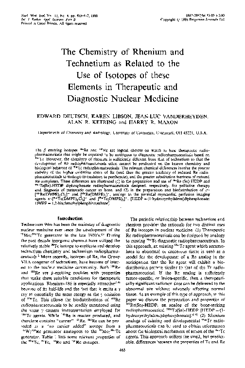 (PDF) The chemistry of rhenium and technetium as related to the use of ...