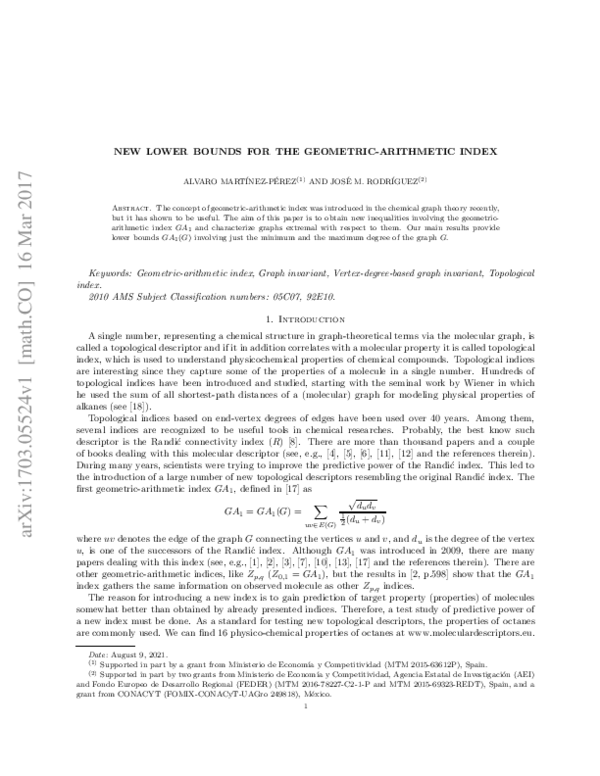 (PDF) New lower bounds for the Geometric-Arithmetic index