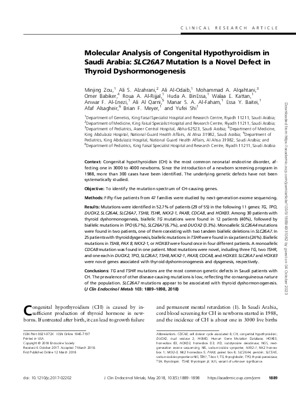 (PDF) Molecular Analysis of Congenital Hypothyroidism in Saudi Arabia ...