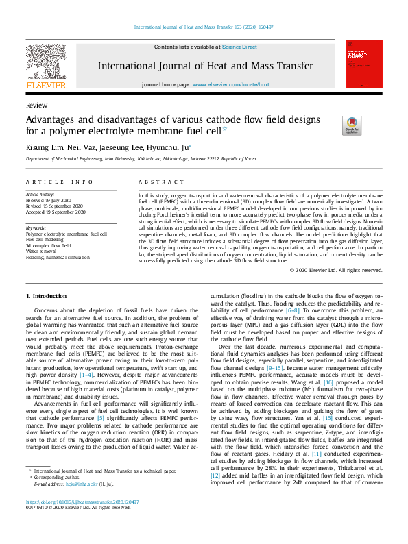 (PDF) Advantages and disadvantages of various cathode flow field