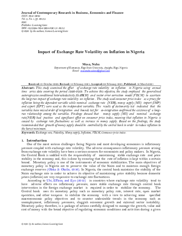 (PDF) Impact of Exchange Rate Volatility on Inflation in Nigeria