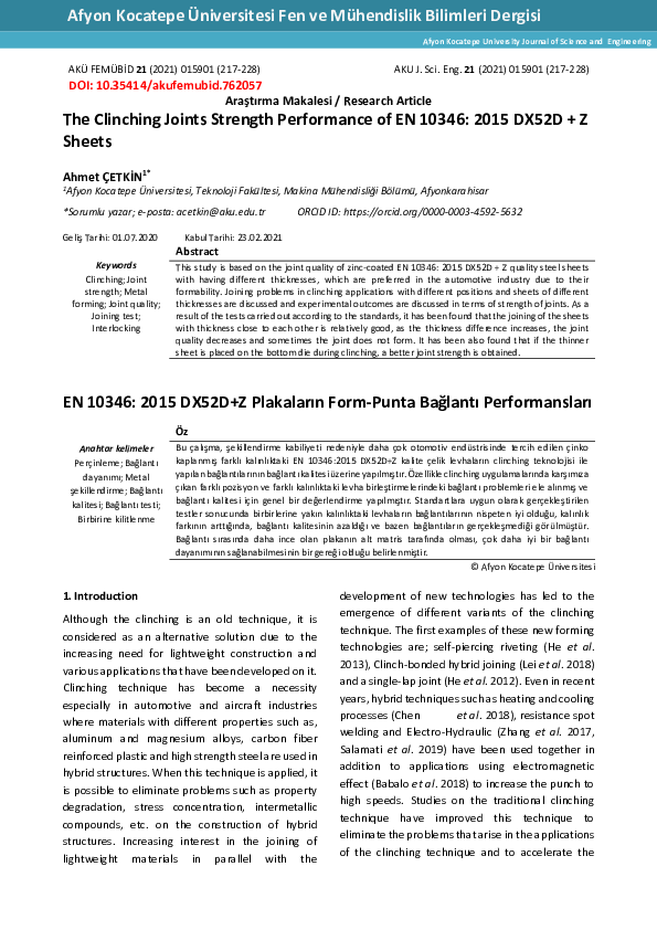 土井様 PDF) The Clinching Joints Strength Performance of EN 10346: 2015