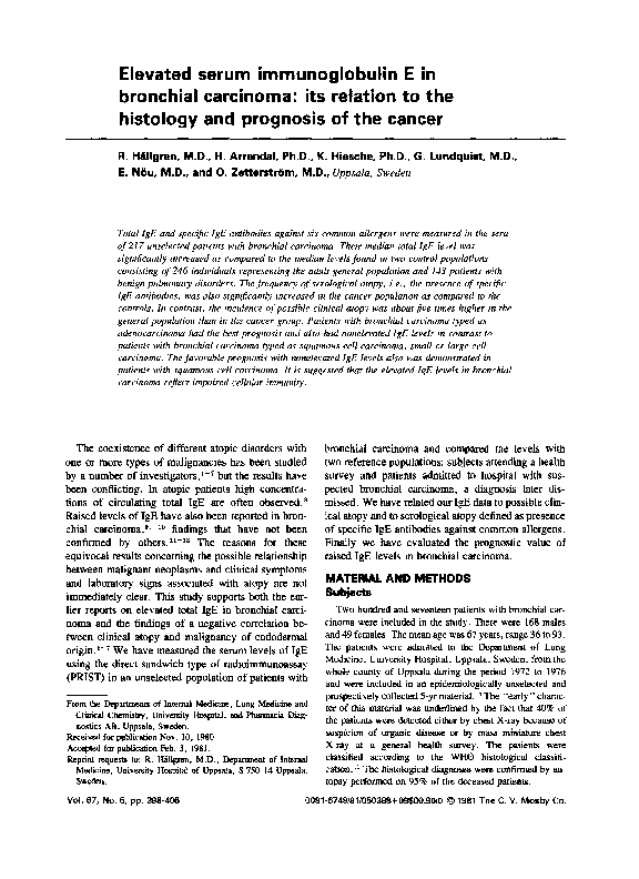 (PDF) Elevated serum immunoglobulin E in bronchial carcinoma: its ...