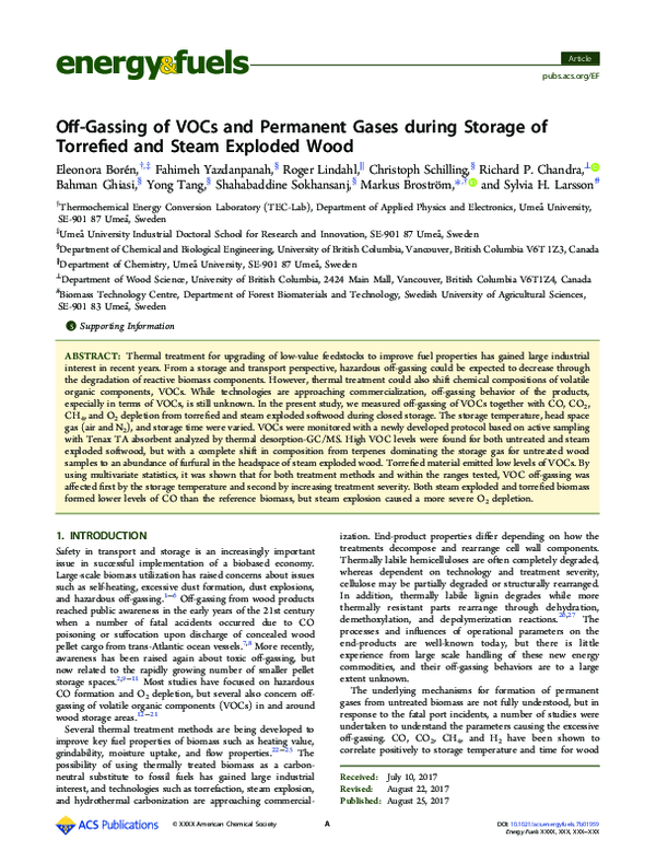 (PDF) OffGassing of VOCs and Permanent Gases during Storage of Torrefied and Steam Exploded