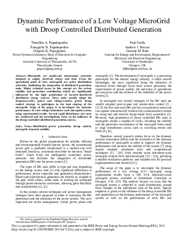 (PDF) Dynamic performance of a low voltage microgrid with droop ...