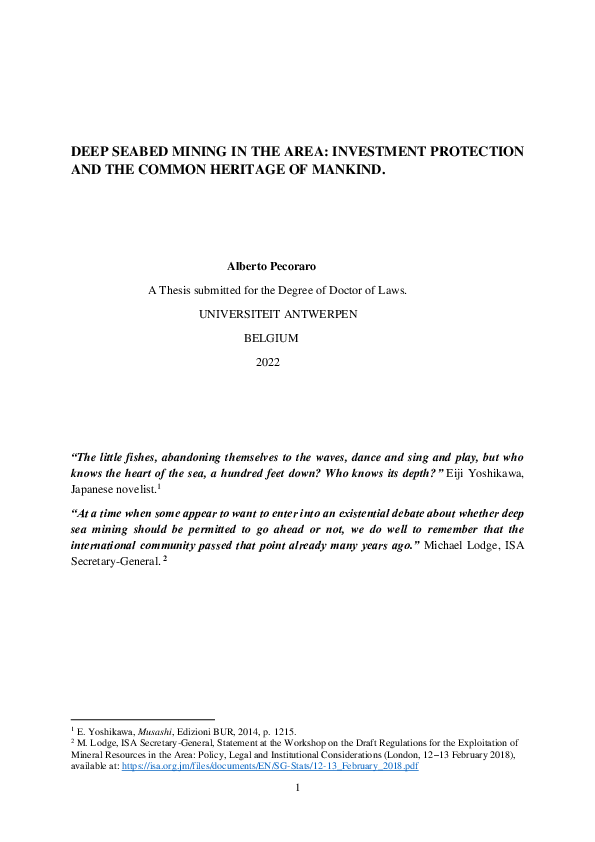 (PDF) Deep Seabed Mining in the Area: investment protection and the ...