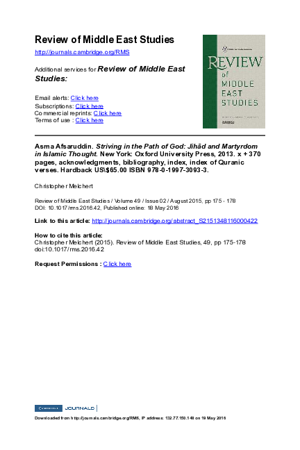 (PDF) Asma Afsaruddin . Striving in the Path of God: Jihād and ...