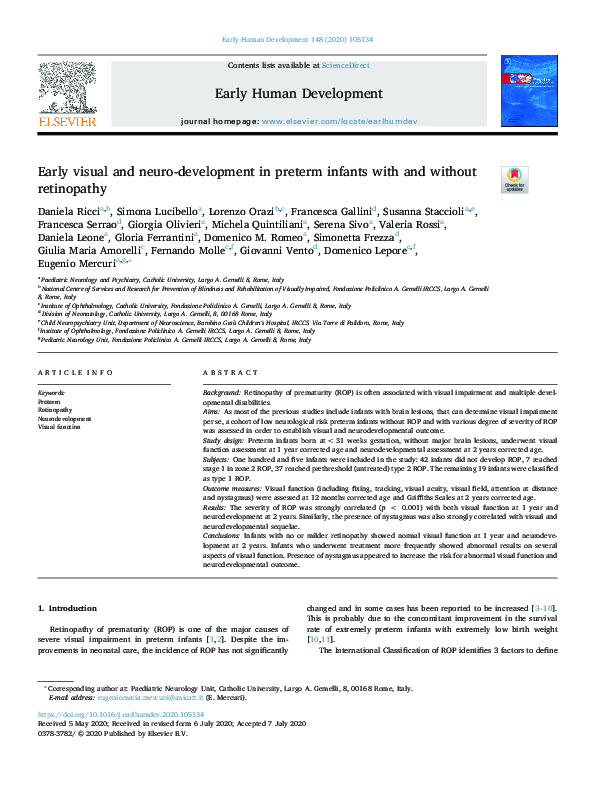 (PDF) Early visual and neuro-development in preterm infants with and ...