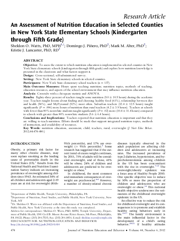 (PDF) An Assessment of Nutrition Education in Selected Counties in New ...