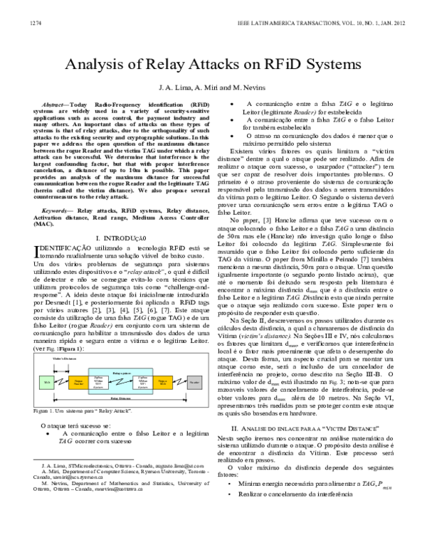 (PDF) Analysis of Relay Attacks on RFiD Systems