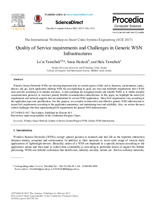 (PDF) Quality of Service requirements and Challenges in Generic WSN ...