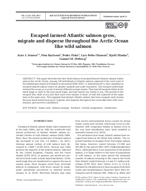 (PDF) Escaped farmed Atlantic salmon grow, migrate and disperse ...