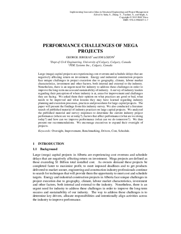 (PDF) Performance Challenges of Mega Projects