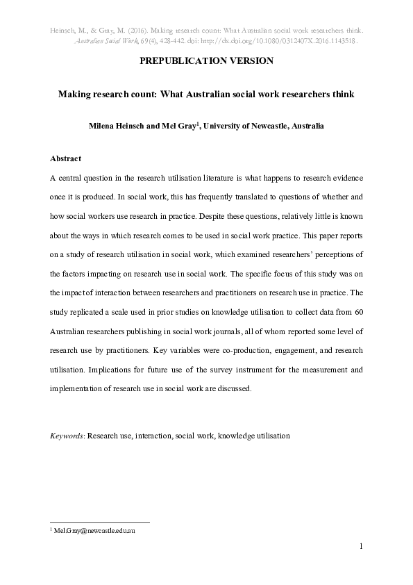 (PDF) Making Research Count: What Australian Social Work Researchers Think