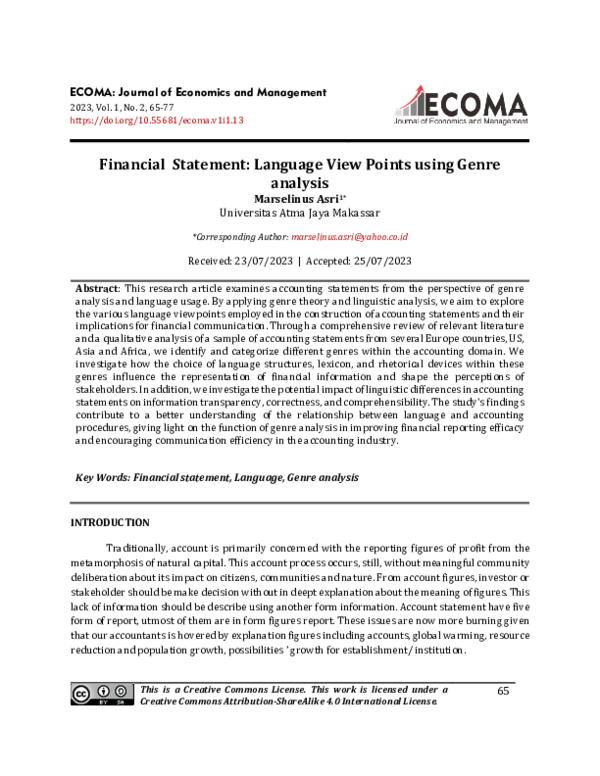 (PDF) Financial Statement: Language View Points using Genre analysis