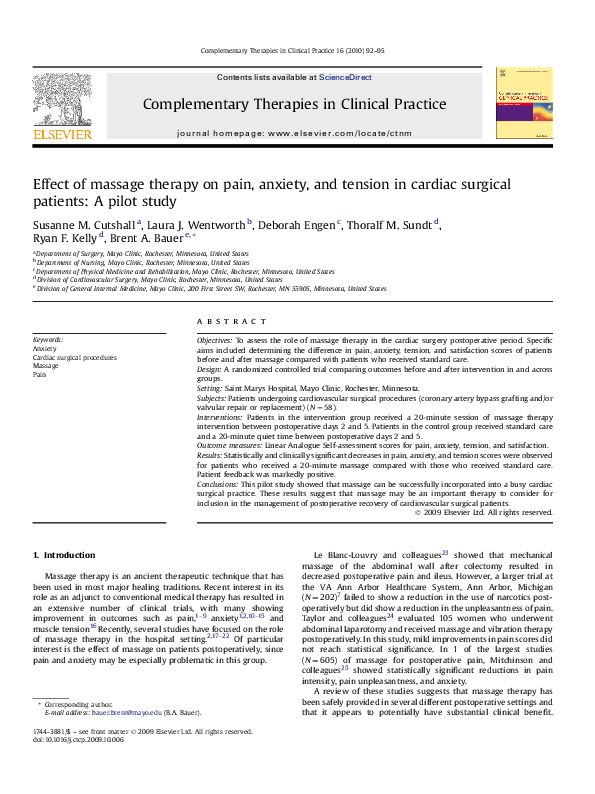 (PDF) Effect of massage therapy on pain, anxiety, and tension in ...