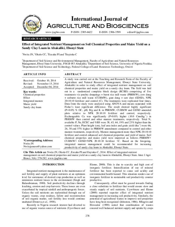 (PDF) Effect of integrated nutrient management on soil chemical ...