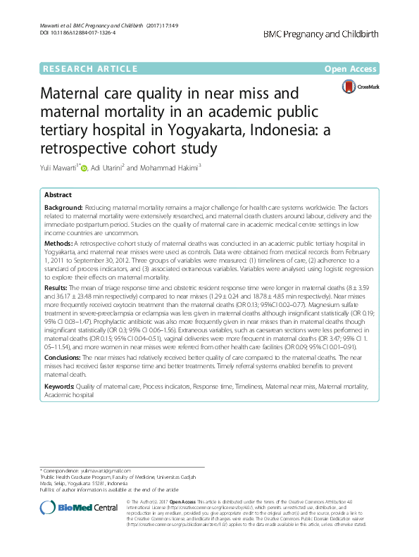 (PDF) Maternal care quality in near miss and maternal mortality in an ...