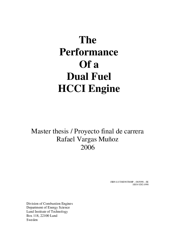 (PDF) The Performance of a Dual Fuel HCCI Engine