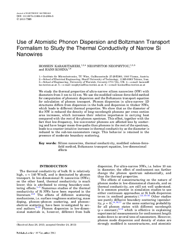 (PDF) Use of Atomistic Phonon Dispersion and Boltzmann Transport ...